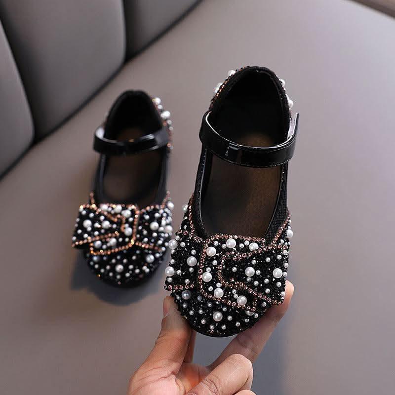 XZ01 girls pearl bow Mary Jane flats