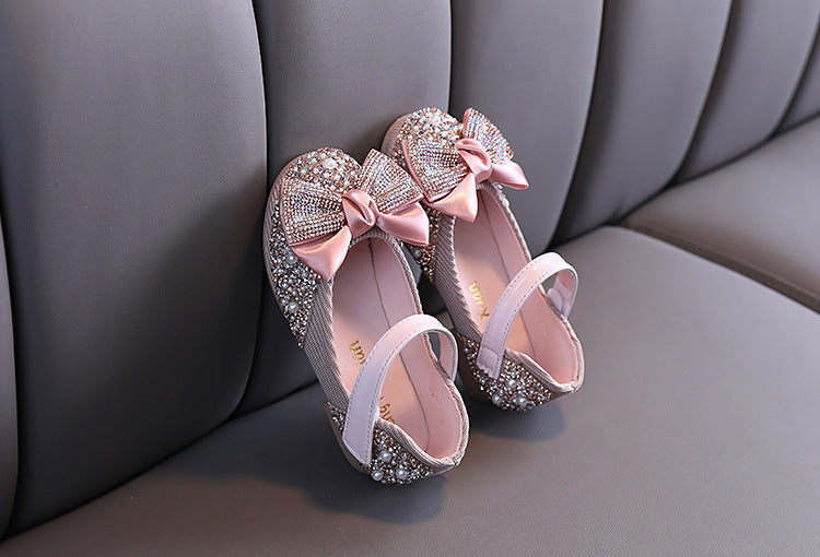 XZ01 girls pearl bow Mary Jane flats
