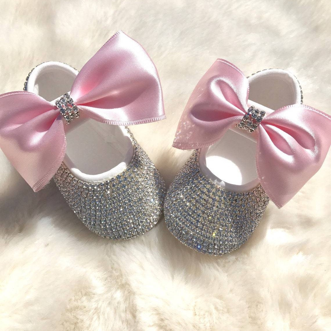 XZ02 pink bow rhinestone baby flats