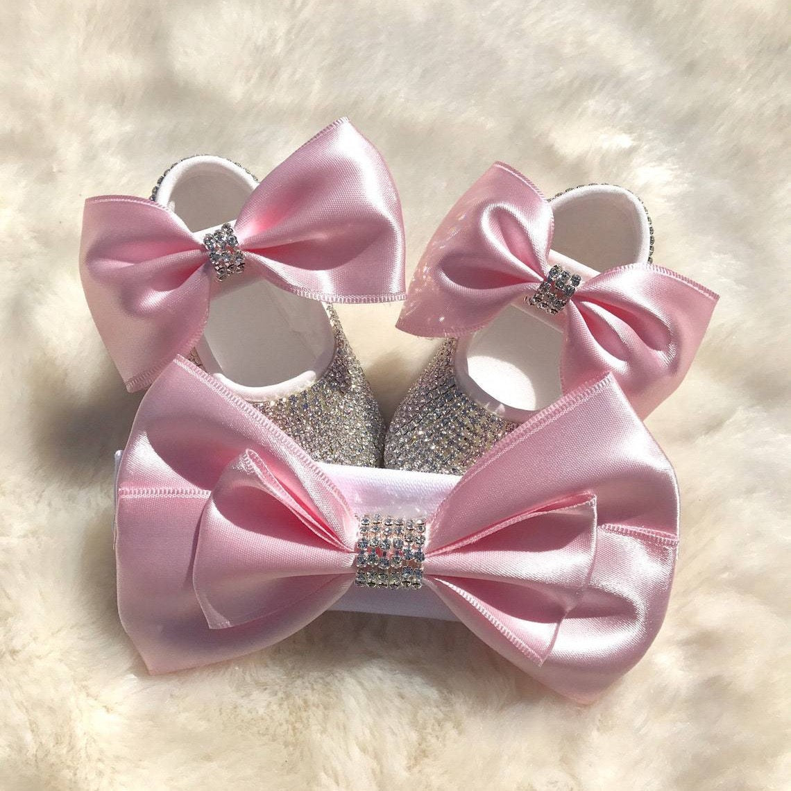 XZ02 pink bow rhinestone baby flats