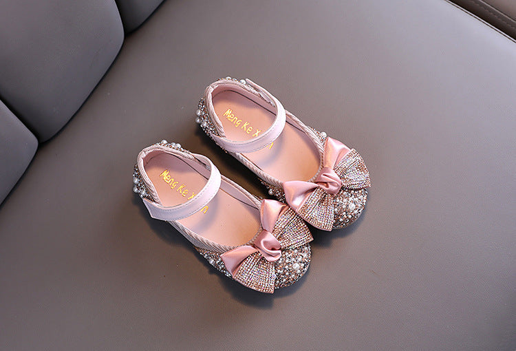 XZ02 pink bow rhinestone baby flats