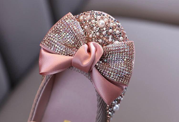 XZ02 pink bow rhinestone baby flats