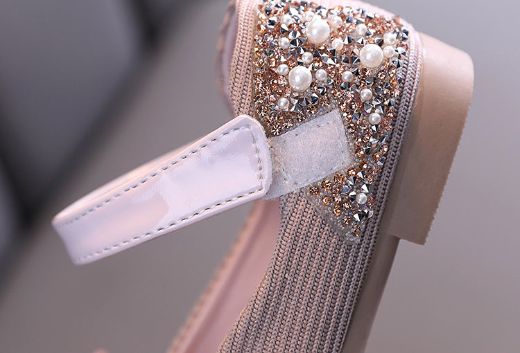 XZ02 pink bow rhinestone baby flats