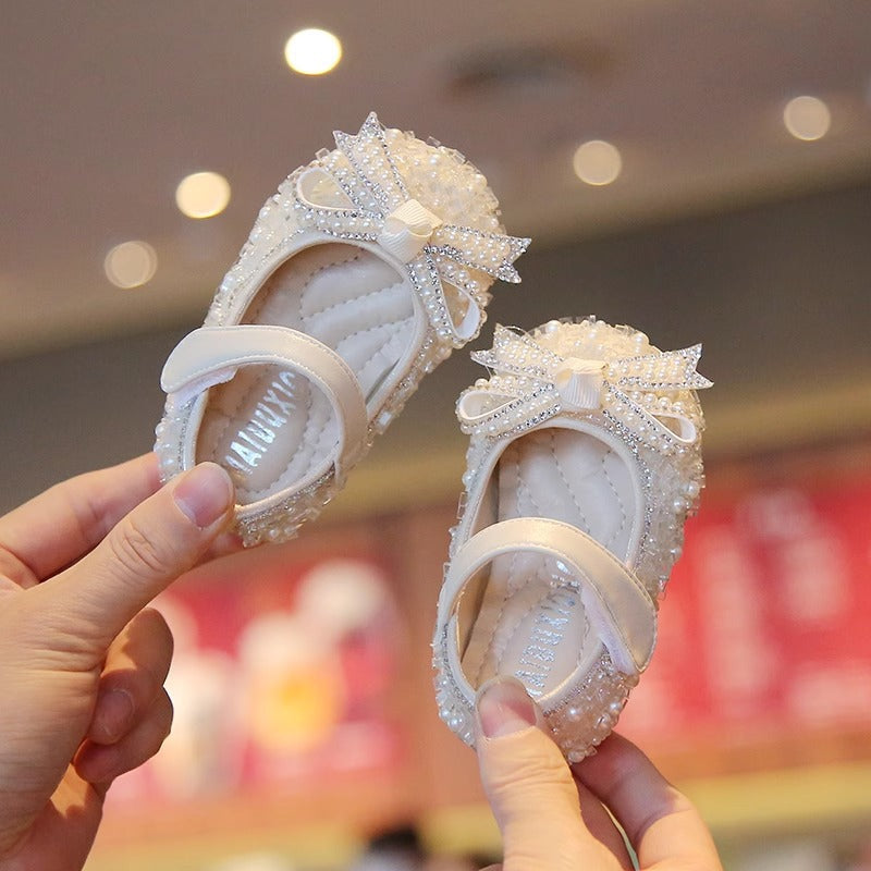 XZ03 pearl bow baby Mary Jane flats