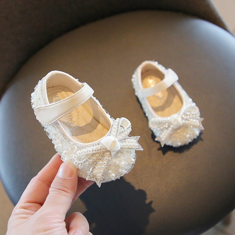 XZ03 pearl bow baby Mary Jane flats