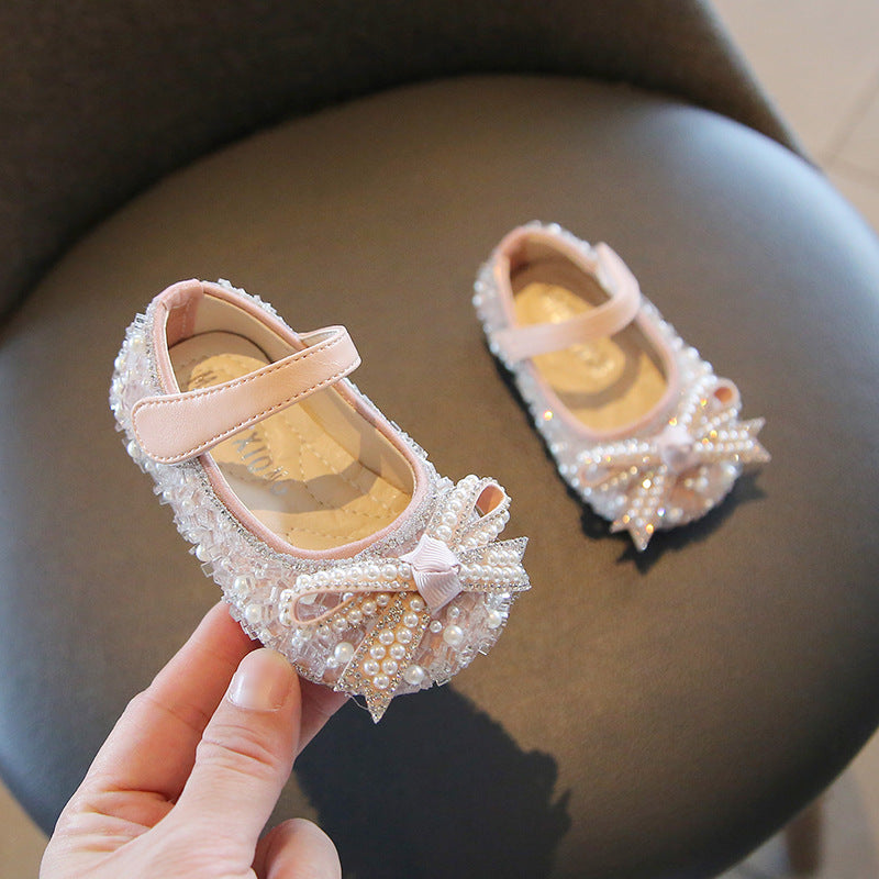 XZ03 pearl bow baby Mary Jane flats