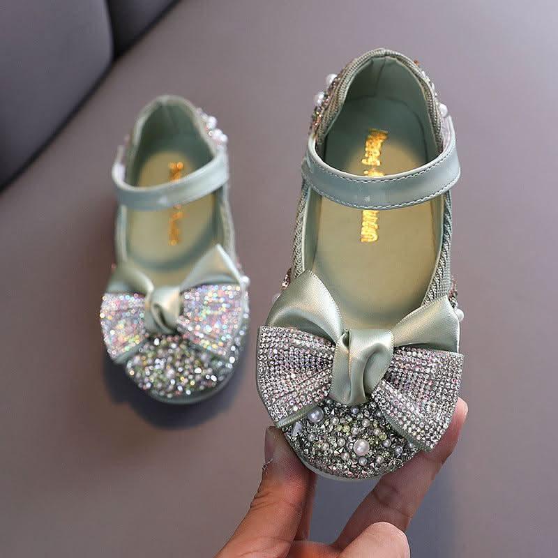 XZ04 pearl bow rhinestone Mary Jane flats