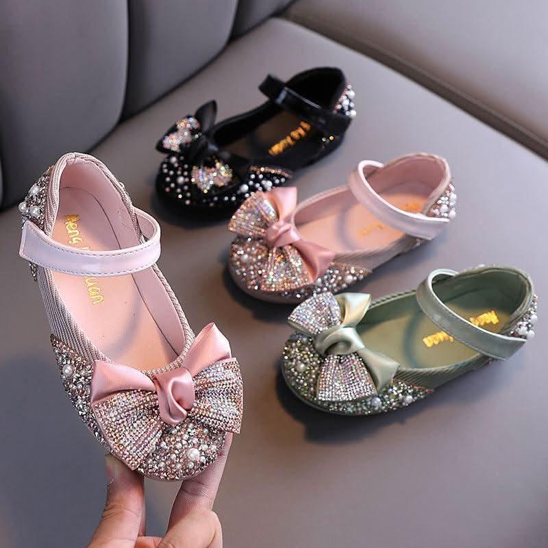 XZ04 pearl bow rhinestone Mary Jane flats
