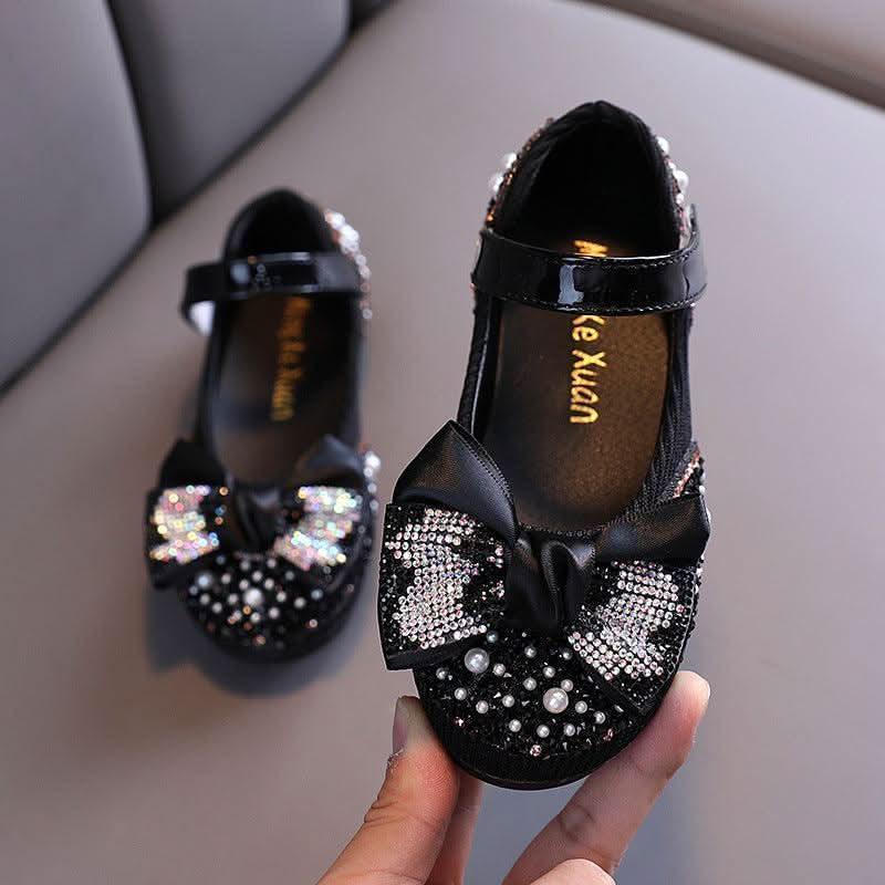 XZ04 pearl bow rhinestone Mary Jane flats