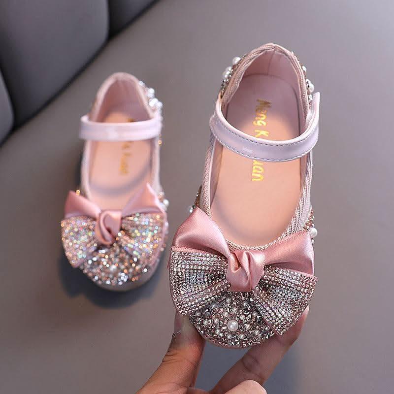 XZ04 pearl bow rhinestone Mary Jane flats
