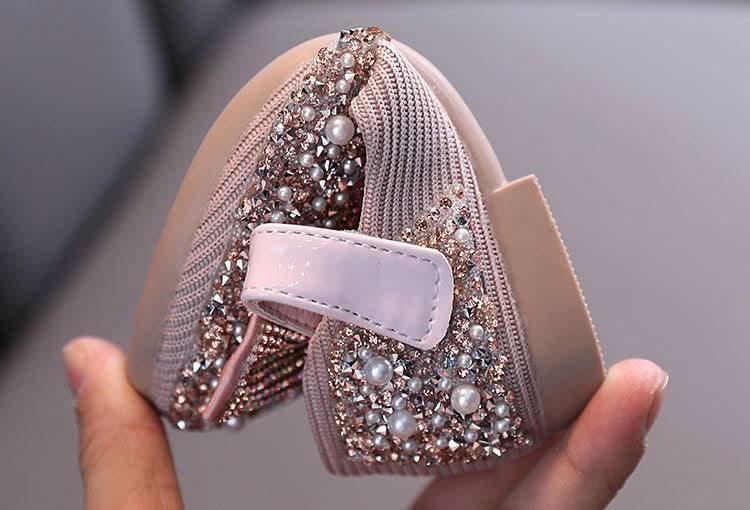 XZ04 pearl bow rhinestone Mary Jane flats