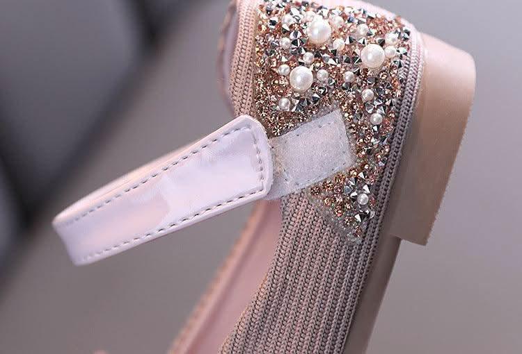 XZ04 pearl bow rhinestone Mary Jane flats