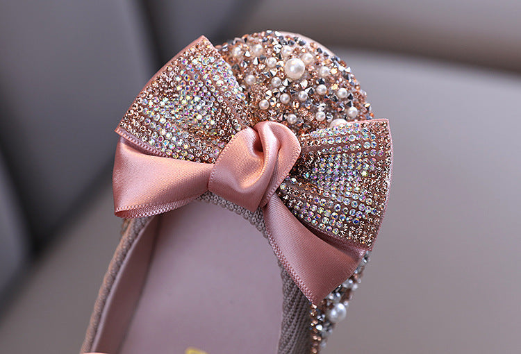 XZ04 pearl bow rhinestone Mary Jane flats