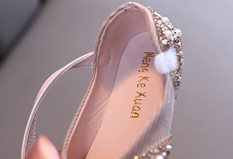 XZ04 pearl bow rhinestone Mary Jane flats
