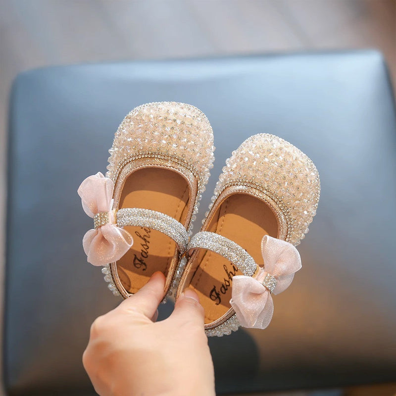 XZ05 pearl bow rhinestone baby Mary Jane flats