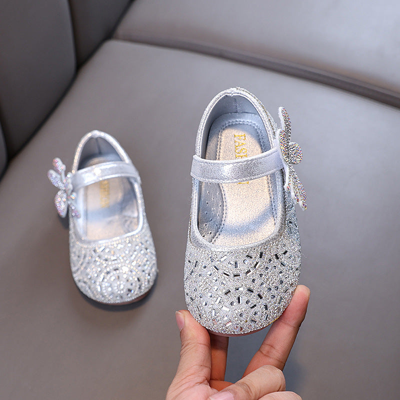 Girls' silver rhinestone butterfly Mary Jane flats
