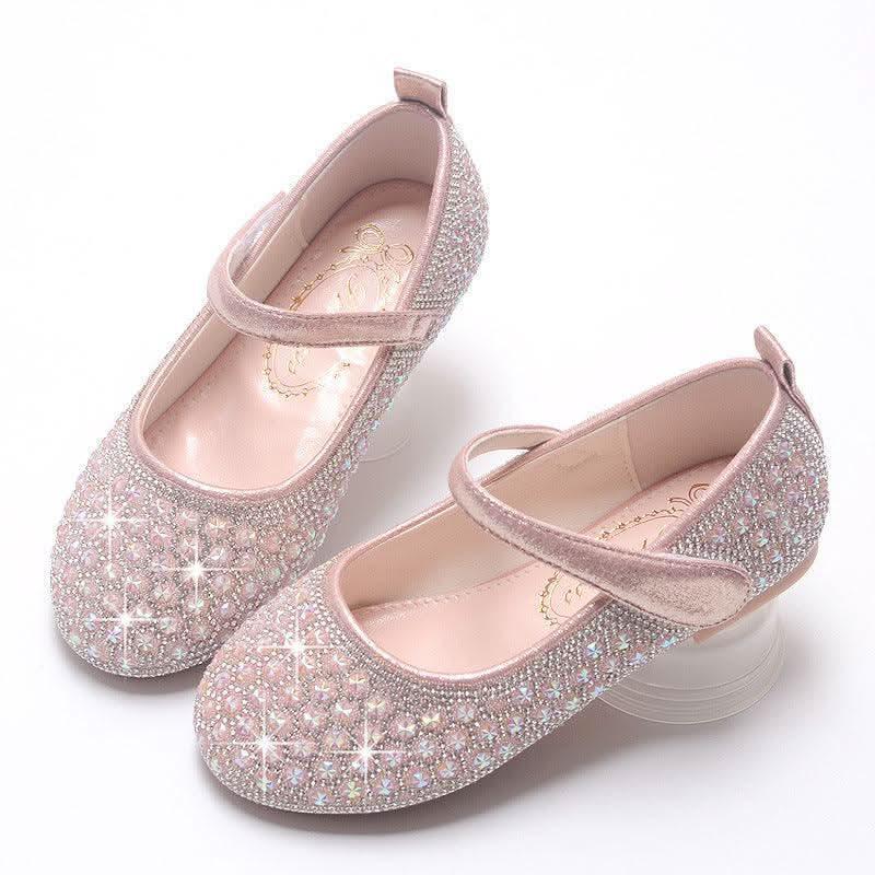 Pink rhinestone Mary Jane flats for girls