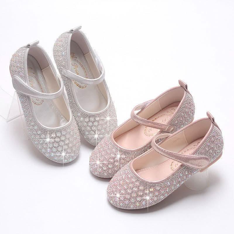 Pink and silver rhinestone Mary Jane flats for girls