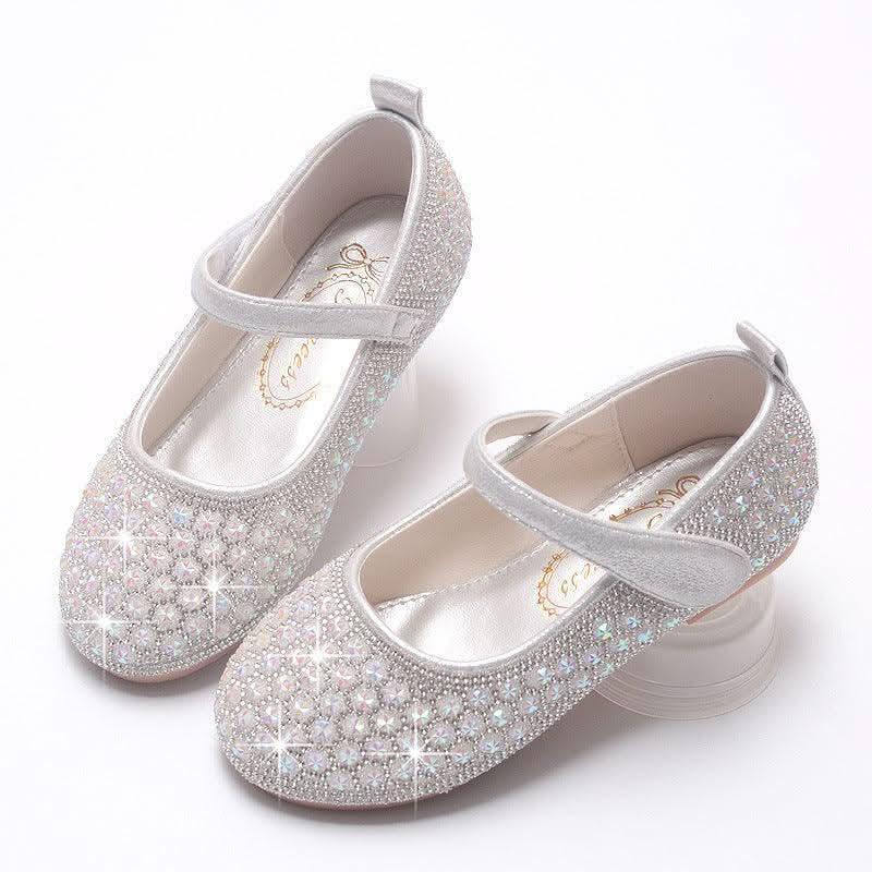 Silver rhinestone Mary Jane flats for girls
