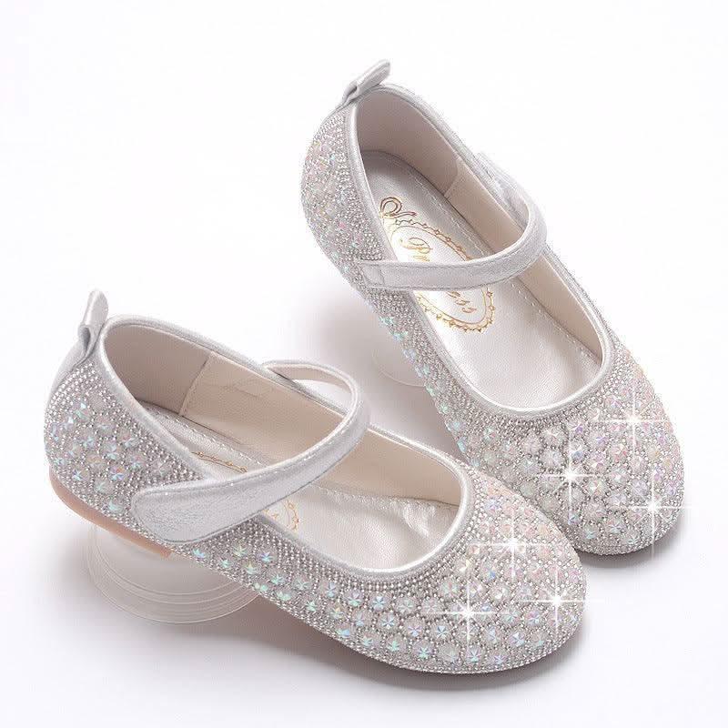 Silver rhinestone Mary Jane flats for girls, top view