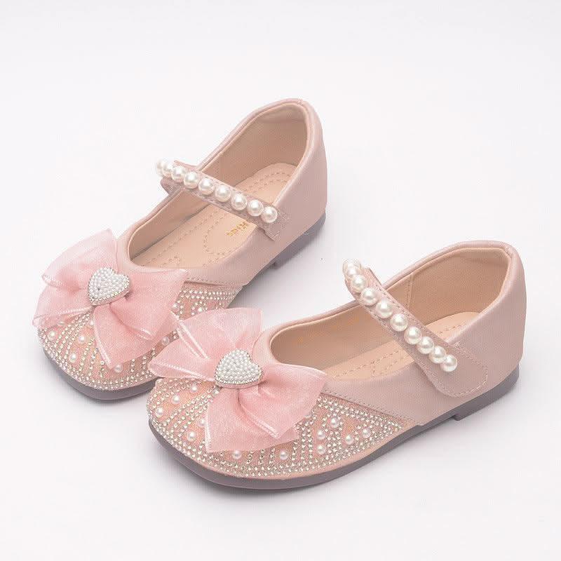 Girls' pink pearl bow Mary Jane flats