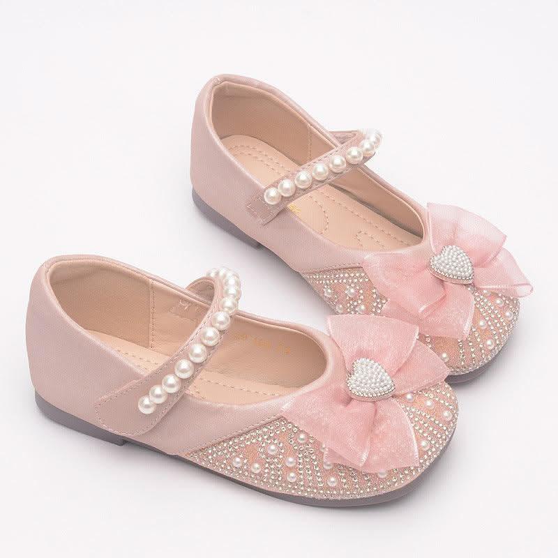 Girls' pink pearl bow Mary Jane flats