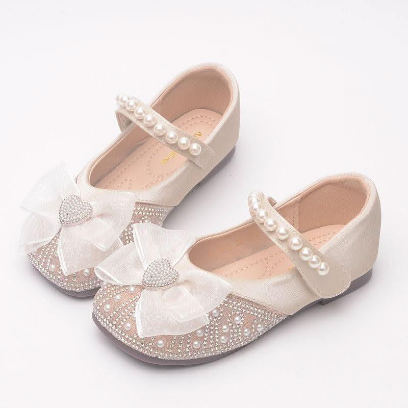 Girls' white pearl bow Mary Jane flats
