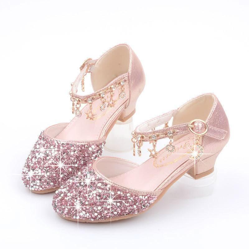 Girls' pink rhinestone star charm low heel shoes